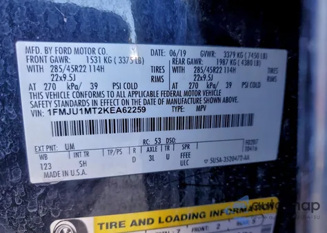 2019 Ford Expedition Platinum z USA, uszkodzony, nr VIN 1FMJU1MT2KEA62259